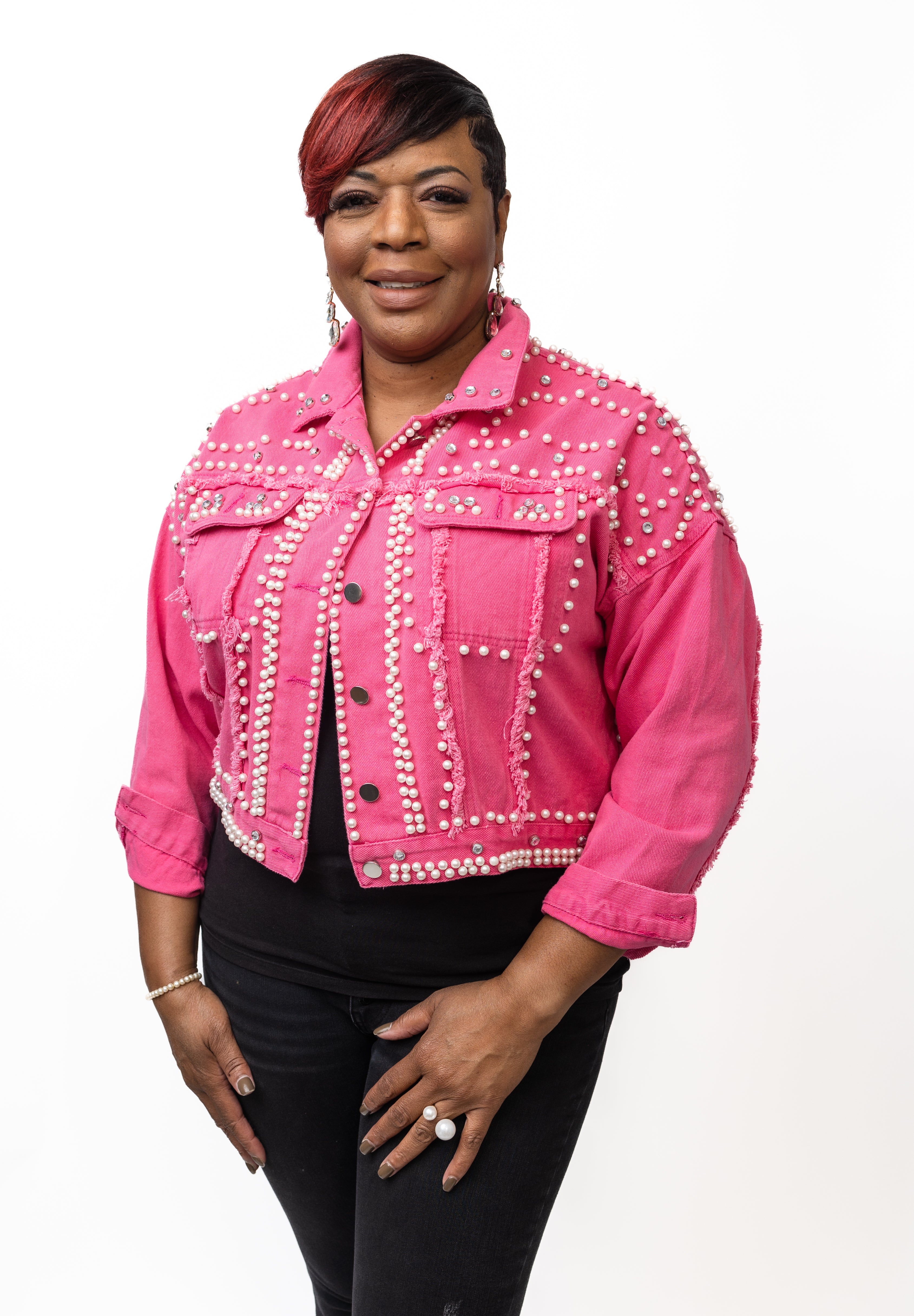 Plus size pink outlet denim jacket