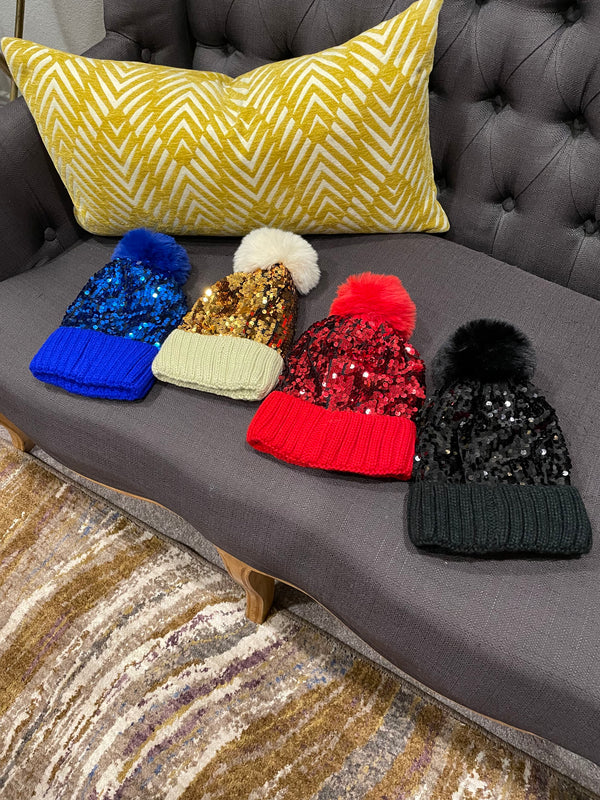 Sassy Sequin Pom Pom Beanie