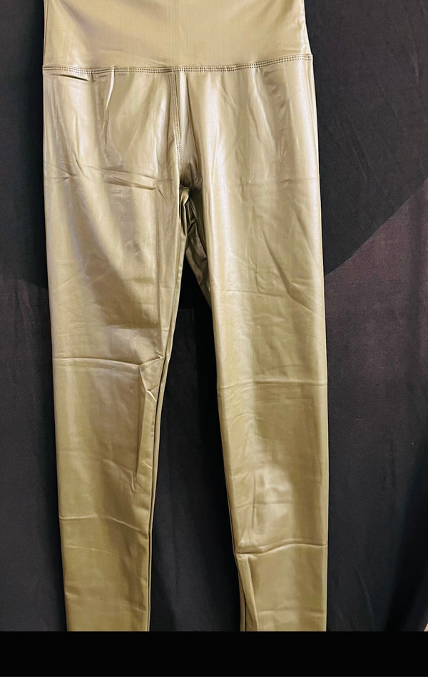 Faux Leather Tights (Olive)