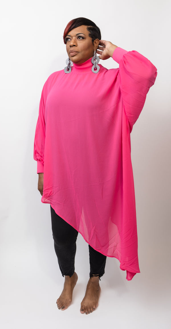 Hot Pink Sheer Asymmetrical Cover Up