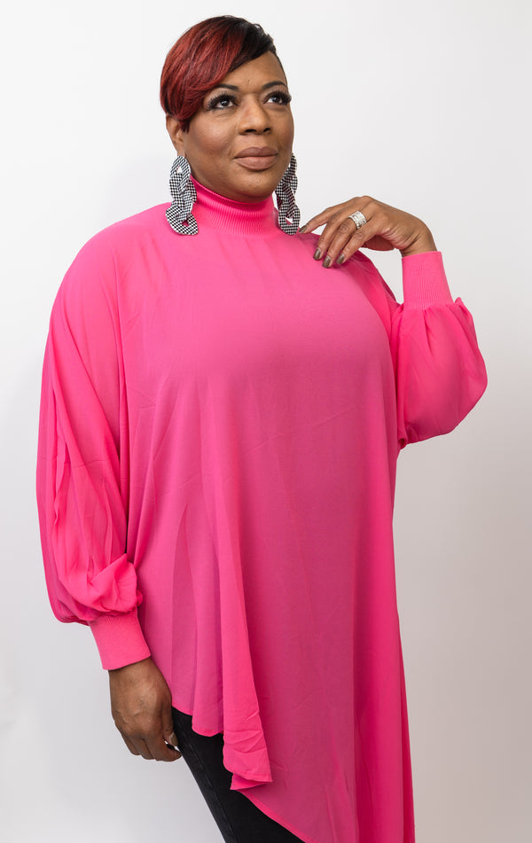 Hot Pink Sheer Asymmetrical Cover Up